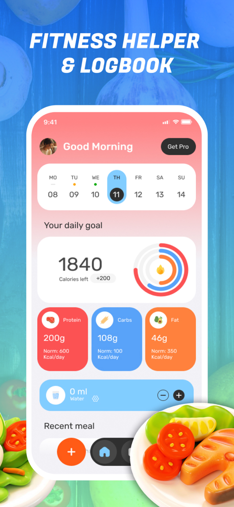 Calorie AI・Loss Weight Tracker - Calorie AI app dashboard with daily calorie goal and macro tracker for protein carbs and fat