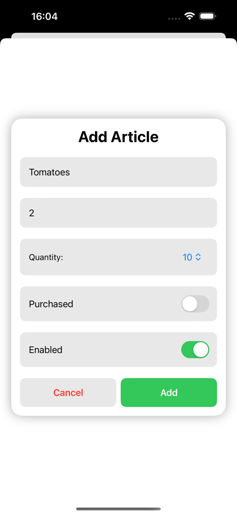 SJ Cart Calculator - Interface for adding a new item with price and quantity in the SJ Cart Calculator app