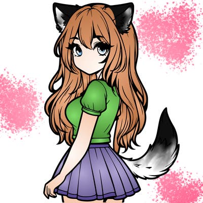 realistic girl with wolf ears and a tail