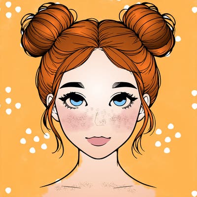 realistic girl with two buns on top of her head