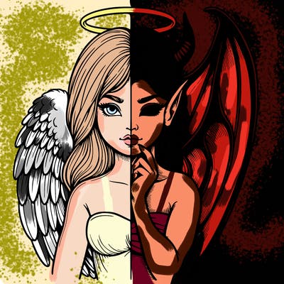 realistic angel half demon