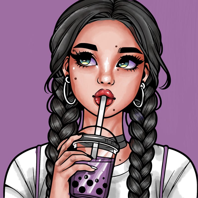 realistic girl with braided hair drinking boba