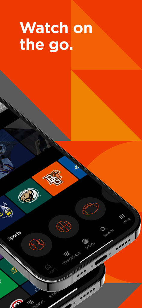 Midco Sports Plus mobile app interface showing various sports categories and collegiate team logos