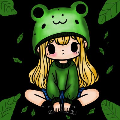 a girl wearing a frog hat and some frog socks