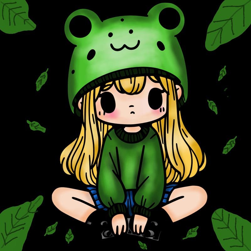 a girl wearing a frog hat and some frog socks