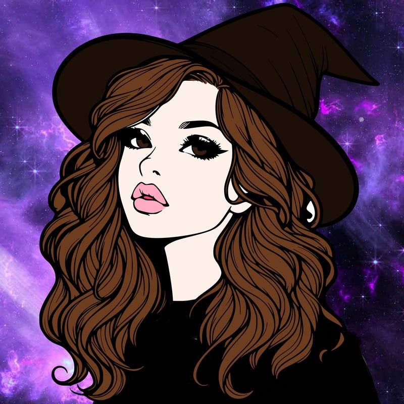 realistic witch girl with wavy hair and lips