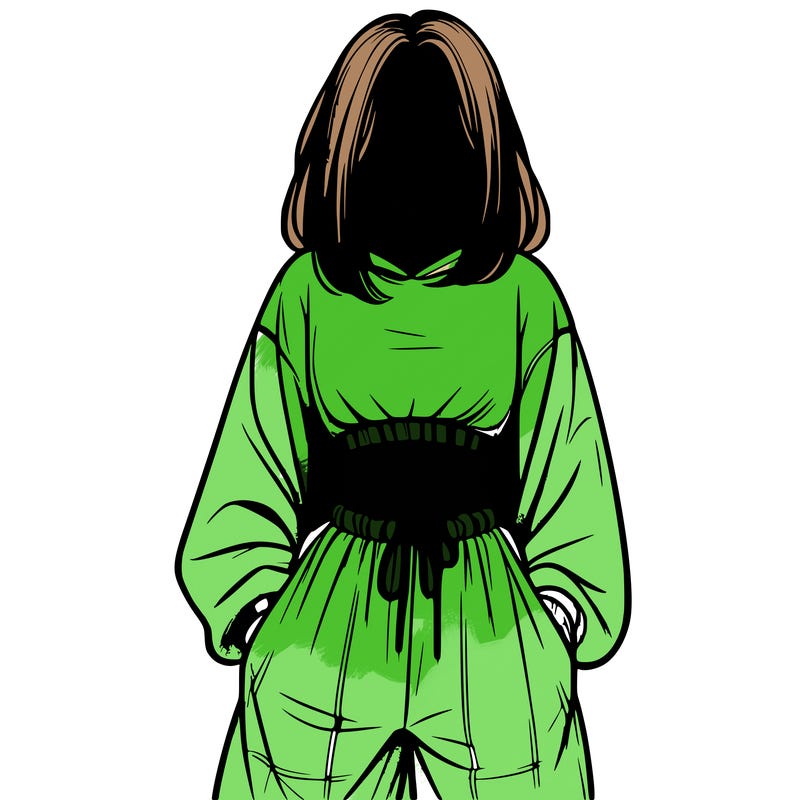 realistic girl faceless with baggy pants and a crop top