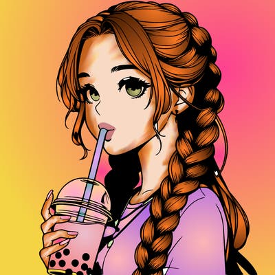 realistic girl with braided hair drinking boba