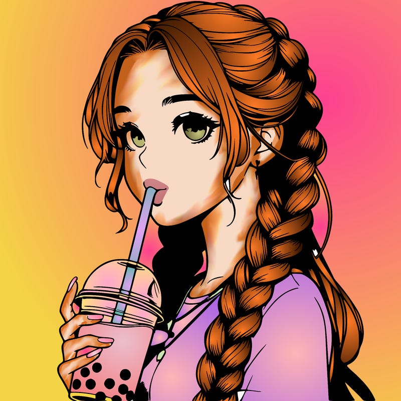 realistic girl with braided hair drinking boba
