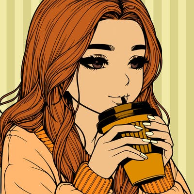 realistic girl drinking coffee