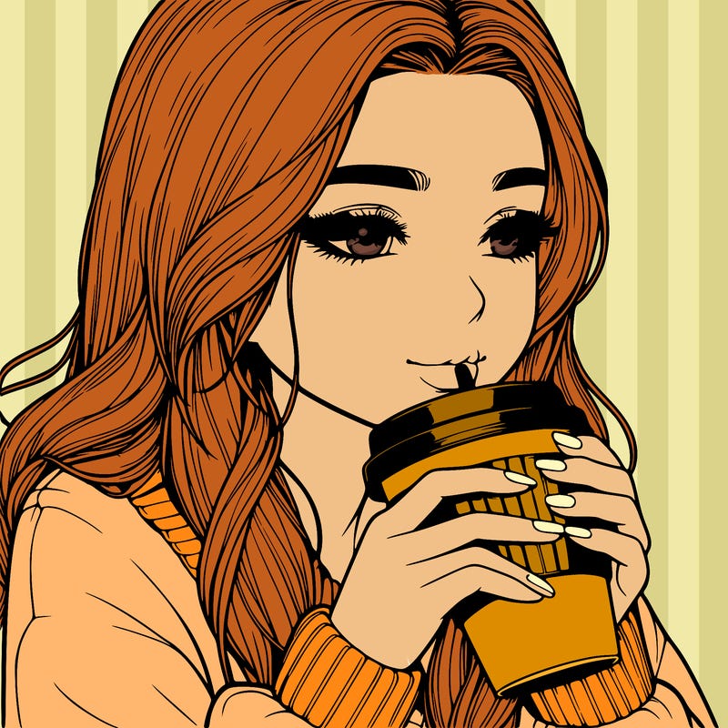realistic girl drinking coffee