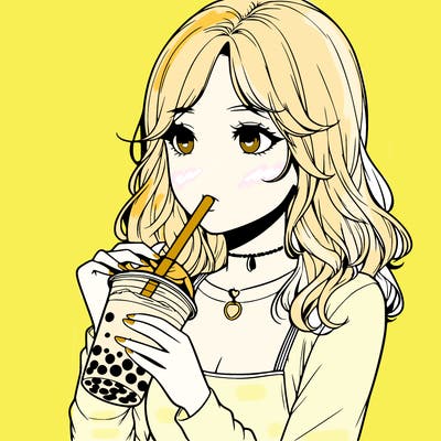 realistic girl drinking boba tea