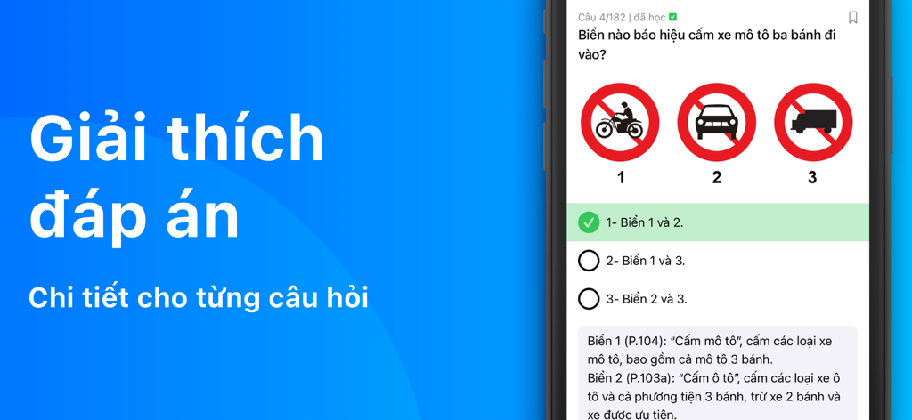 600 Câu Lý Thuyết GPLX OTOMOTO - A screenshot of the OTOMOTO app showing a detailed explanation for a Vietnamese traffic sign theory question