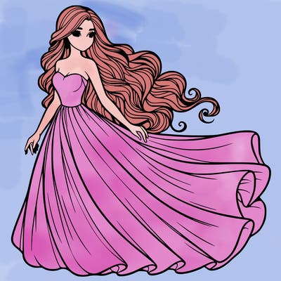 realistic woman with long flowing dress