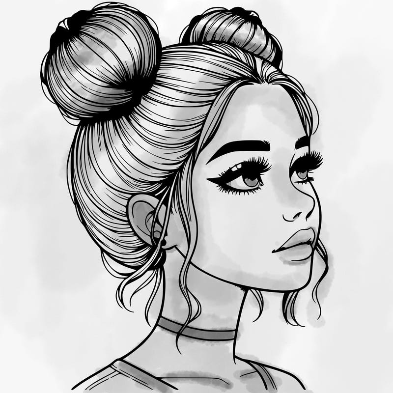 realistic girl with buns on the top of her head