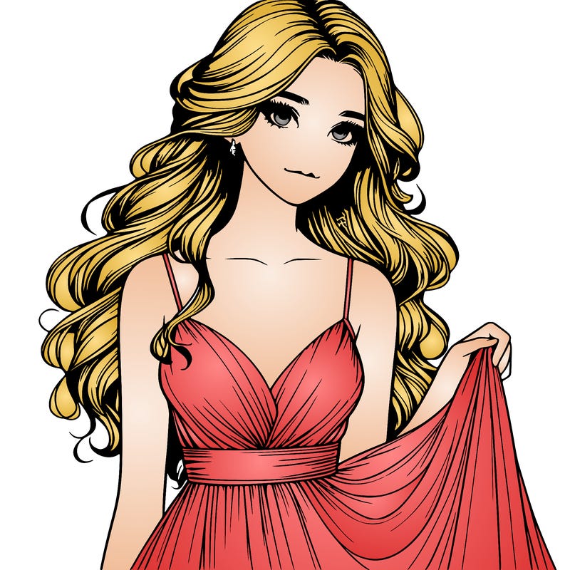 realistic girl in flowy silky prom dress