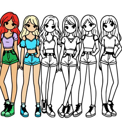 a group of girls wearing crop tops and shorts