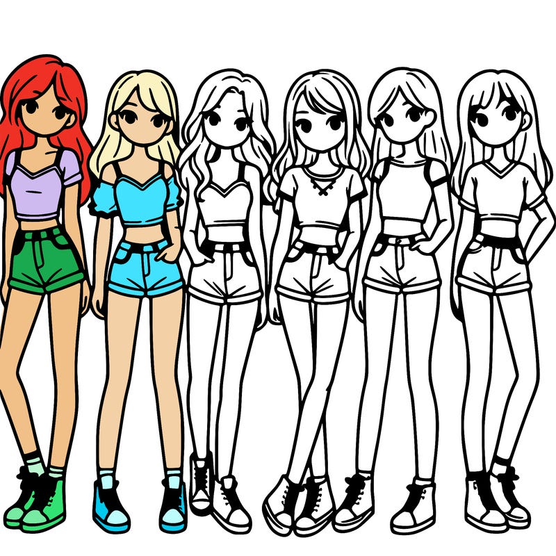 a group of girls wearing crop tops and shorts