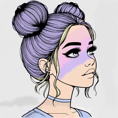 realistic girl with buns on the top of her head