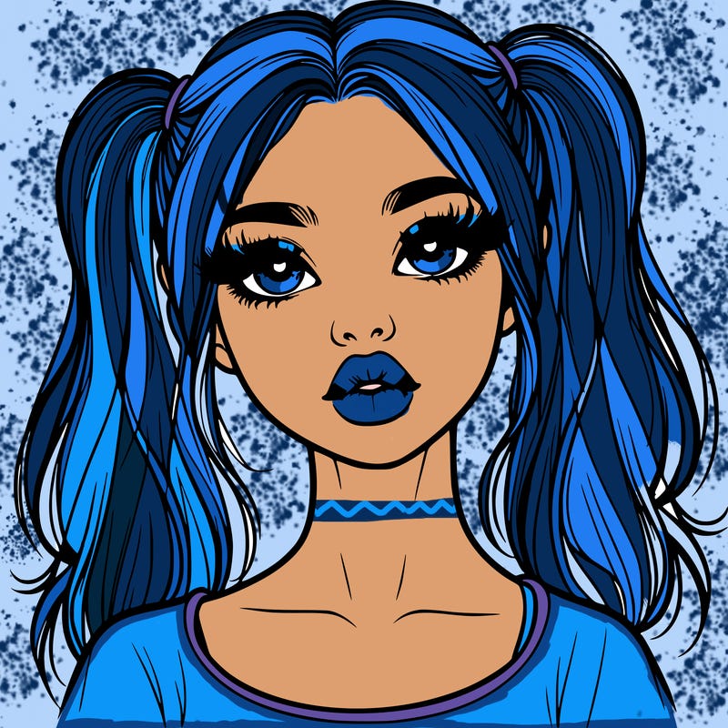 realistic girl with ponytails and lips