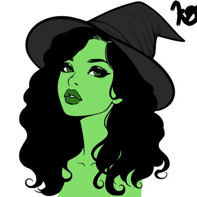 realistic witch girl with wavy hair and lips