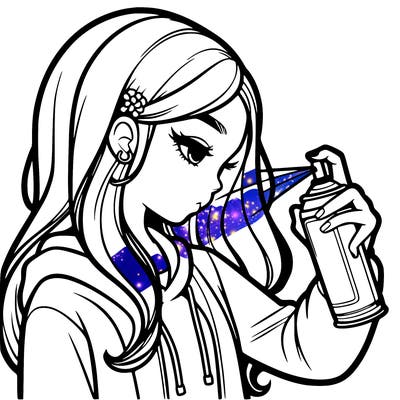 a realistic girl spray painting