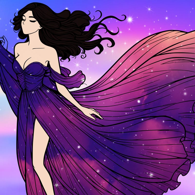 realistic woman in dress flowing the the wind