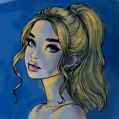 realistic girl with a ponytail on her hair and lips