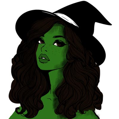 realistic witch girl with wavy hair and lips