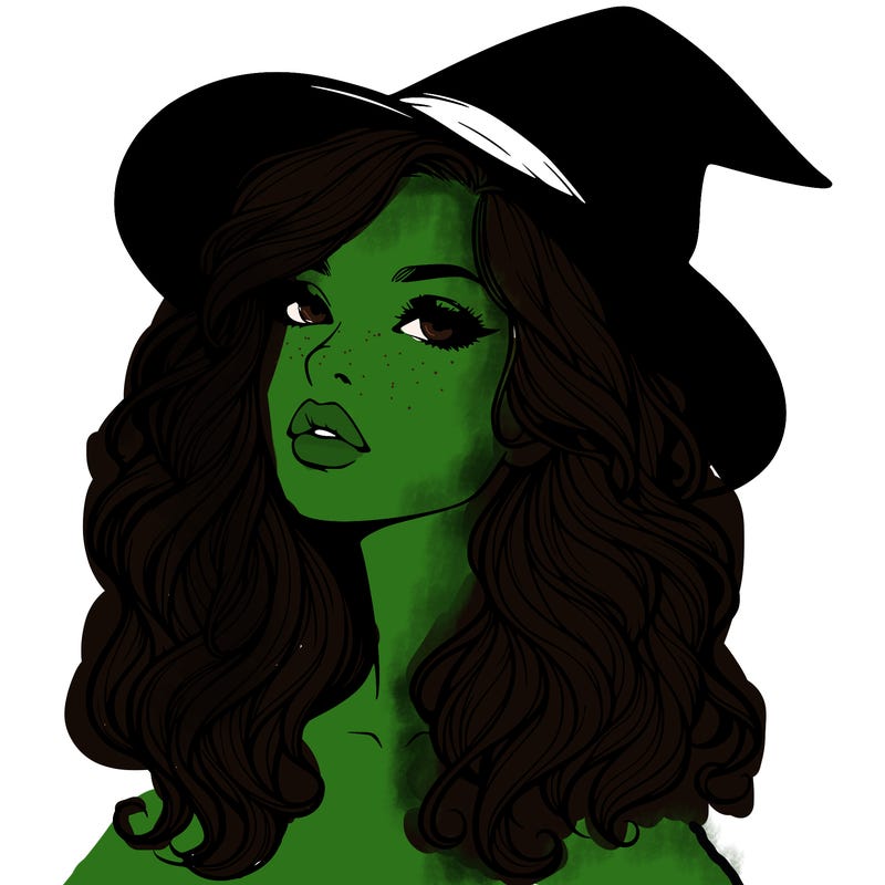 realistic witch girl with wavy hair and lips