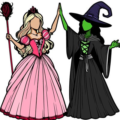 detailed realistic split of a princess and a witch