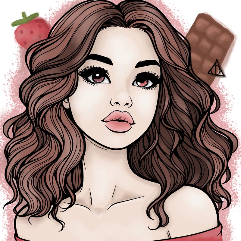 realistic girl with wavy hair and lips