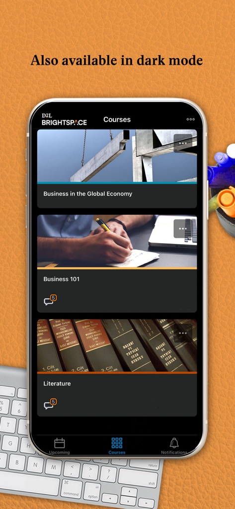 Brightspace Pulse mobile app showing the courses list in dark mode