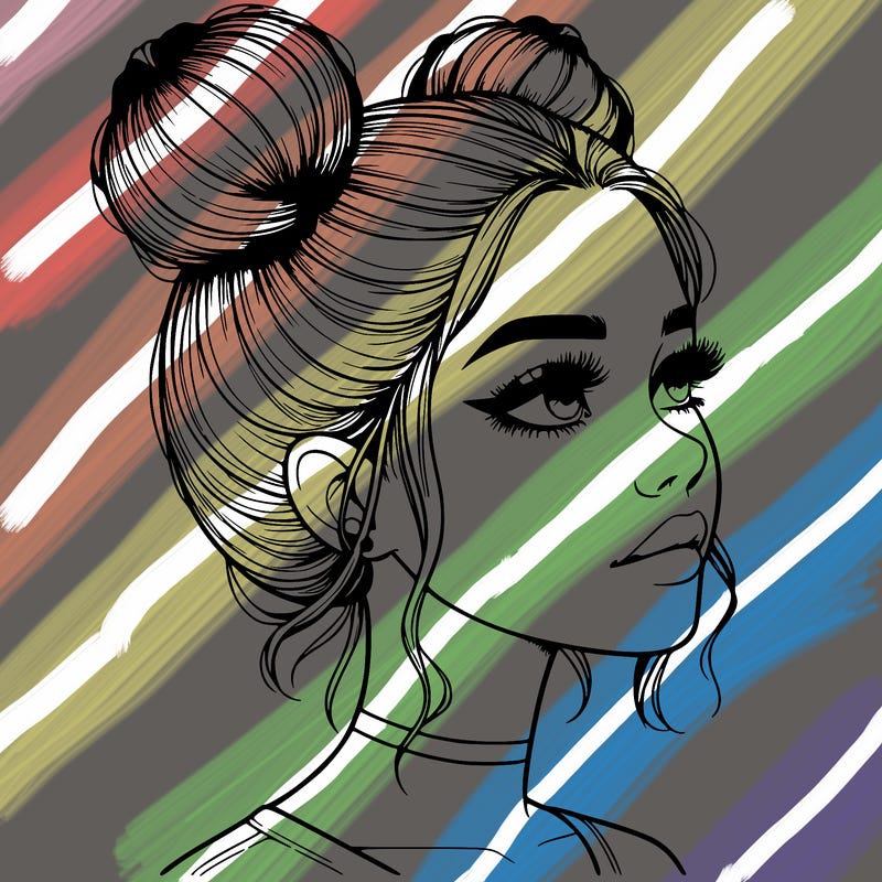 realistic girl with buns on the top of her head