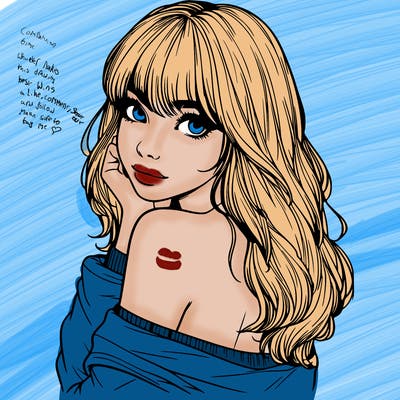 realistic girl with bangs looking over her shoulder