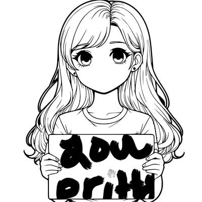 realistic girl holding a sign