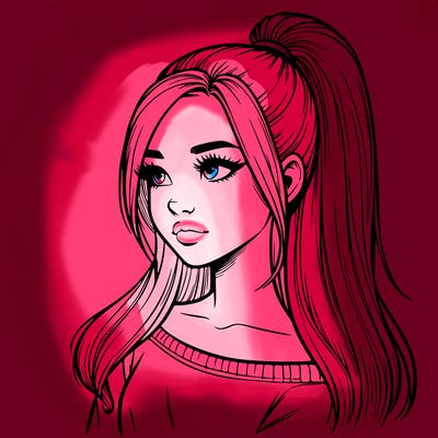 realistic girl with a high ponytail