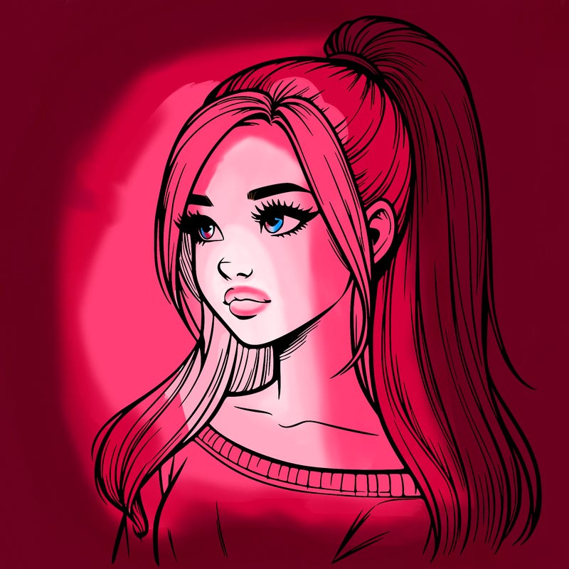 realistic girl with a high ponytail