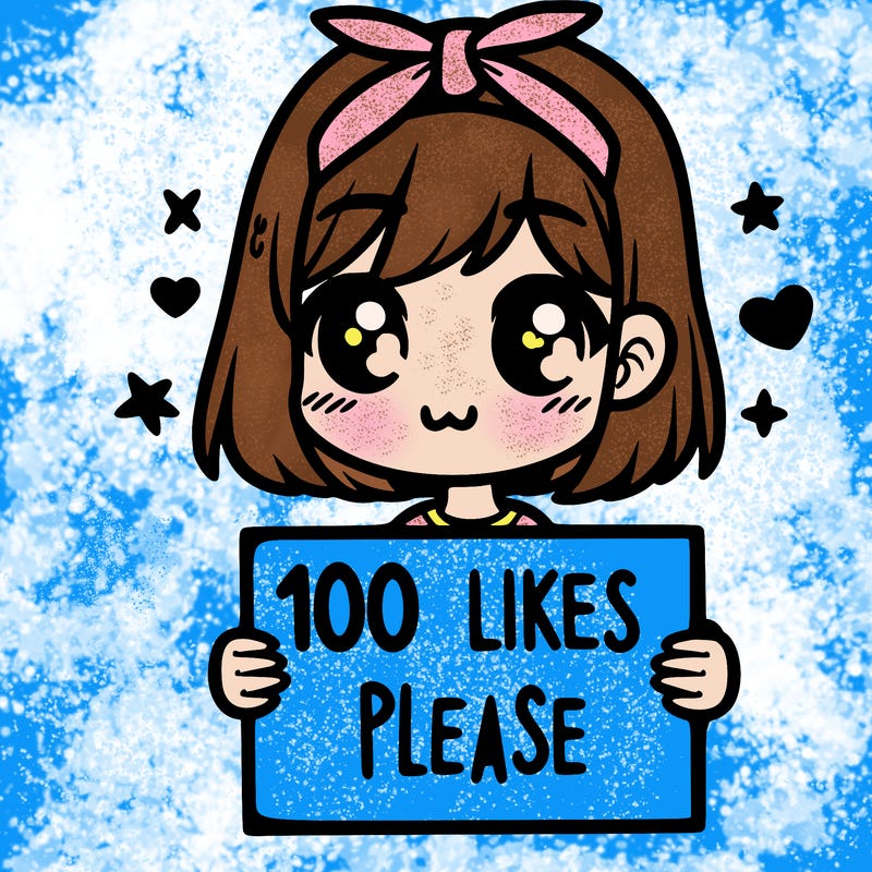girl holding sign saying 100 likes please