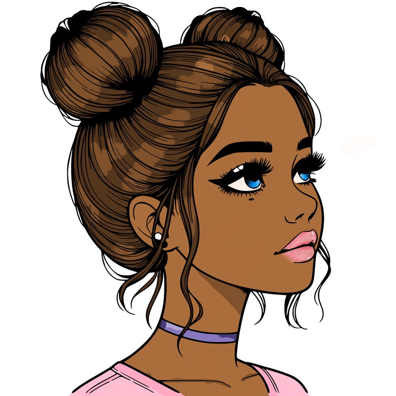 realistic girl with buns on the top of her head