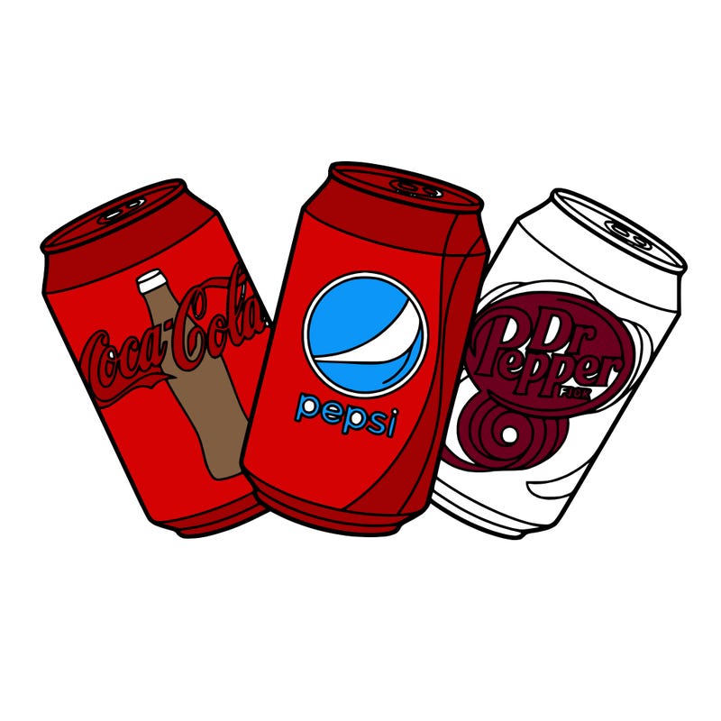 coca cola ,pepsi ,and dr pepper cans