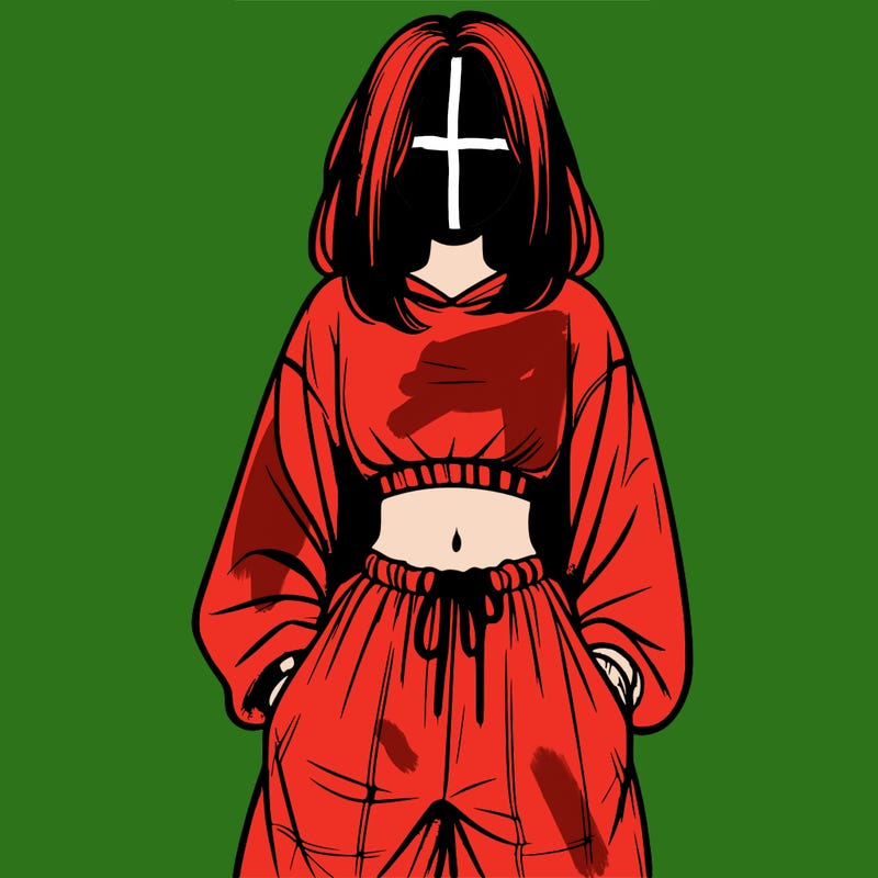 realistic girl faceless with baggy pants and a crop top