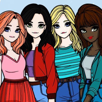a group of girls realistic