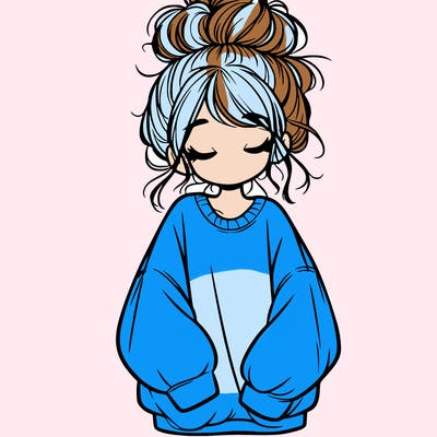 girl with baggy sweatshirt and messy bun
