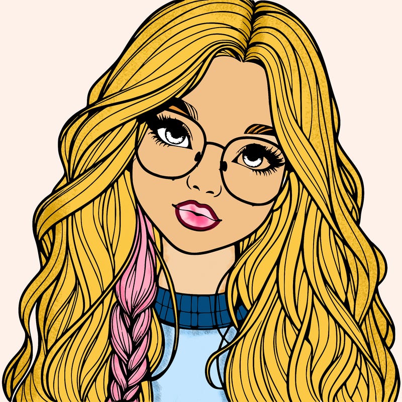girl with long hair and freckles and glasses realistic