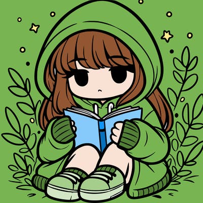 girl in oversized hoodie reading a book