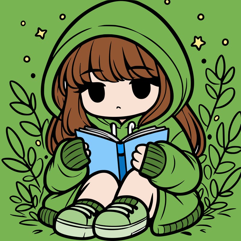 girl in oversized hoodie reading a book