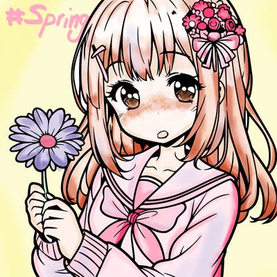anime girl holding a flower