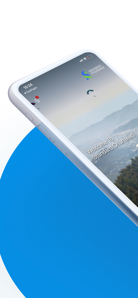 Pantalla de bienvenida de la aplicación bancaria SC Mobile Nepal que muestra el logo de Standard Chartered