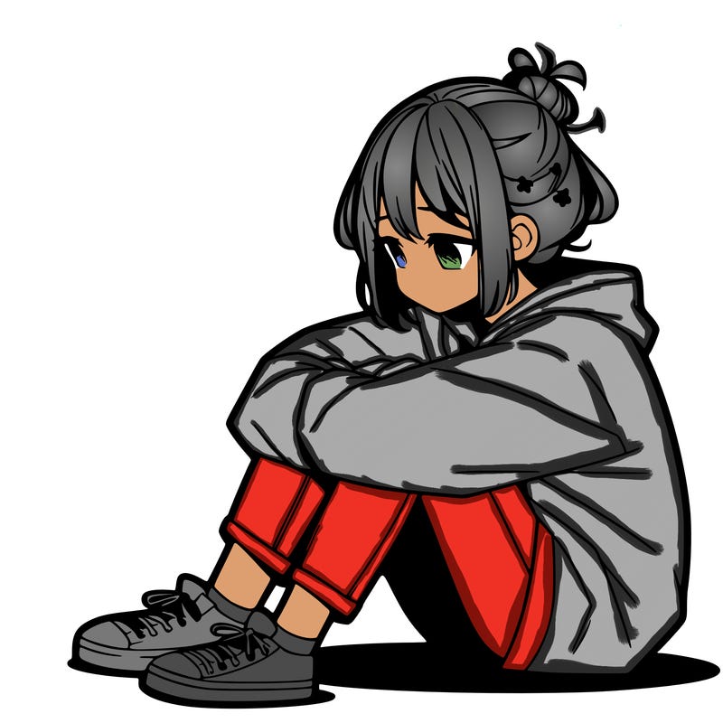 sad anime girl sitting alone